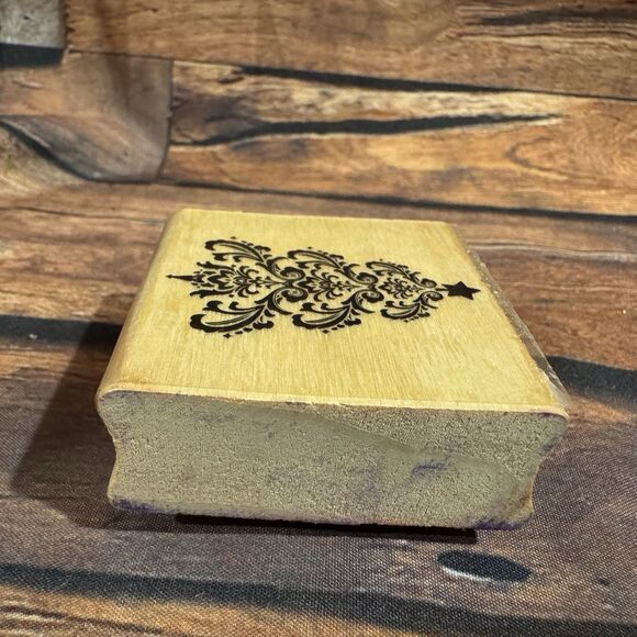 Ornate Christmas Tree Wood Stamps Wooden Mounted Holiday Crafts Scrapbooking - Picture 6 of 9